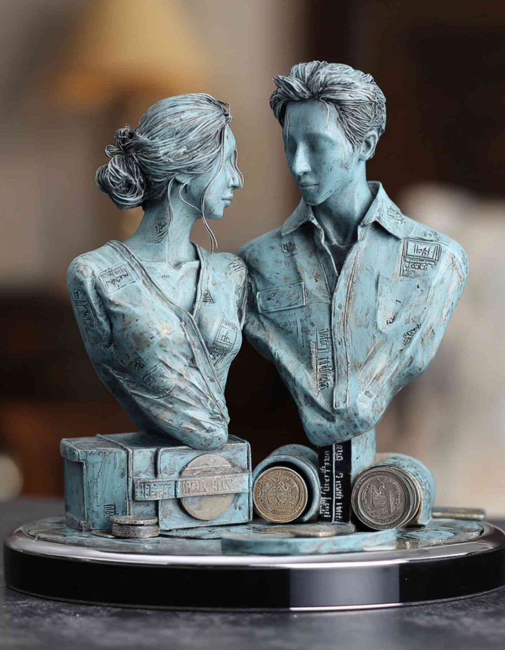 Custom Couple Bust Sculpture with Fancy base
